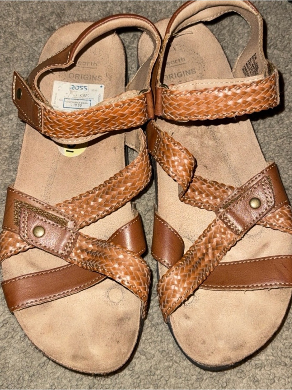 Earth Origins Women's Tan Braided Leather Slingback Sandals